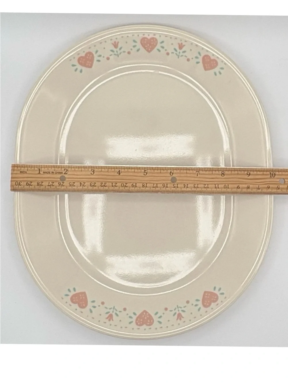 Vintage Corelle Forever Yours Oval Serving Platter Pink Hearts Country Cottage